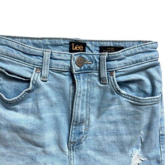 Womens Lee Jean Distessed High Rise Light Rinse Cropped Straight Leg Jeans - 26 - Picture 3 of 5